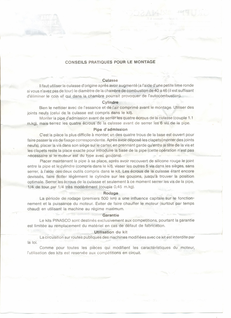 Notice Haut-moteur Pinasco
